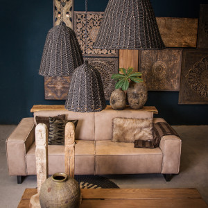 Abat-jour noir Lars L (700605) de jonc de mer tissé de PTMD | Nostalux.fr