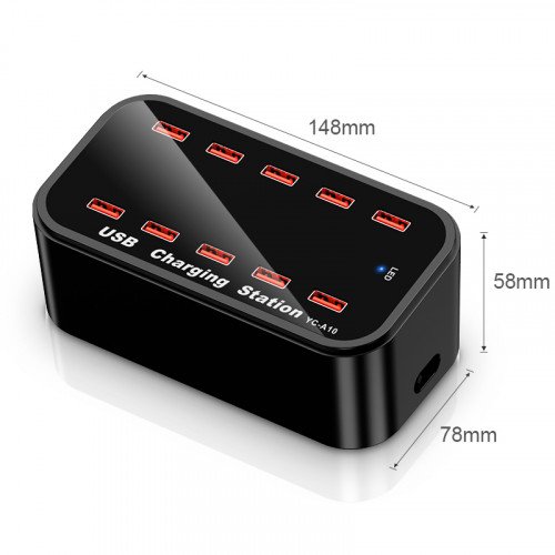 Station de charge USB noire 10 ports usb