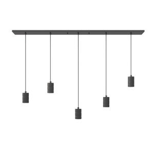 Lampenpendel von Calex in rechteckiger Form, inklusive fünf E27-Fassungen im industriellen Stil und in der Farbe Schwarz