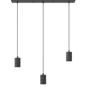 Suspension Calex de forme rectangulaire comprenant trois douilles E27 de style industriel et de couleur noire