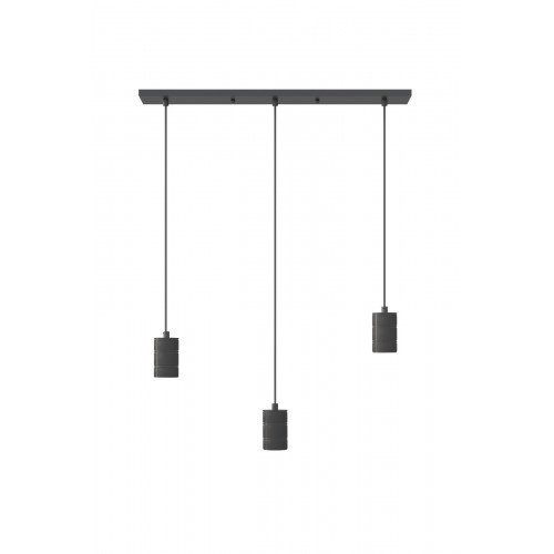 Suspension Calex de forme rectangulaire comprenant trois douilles E27 de style industriel et de couleur noire
