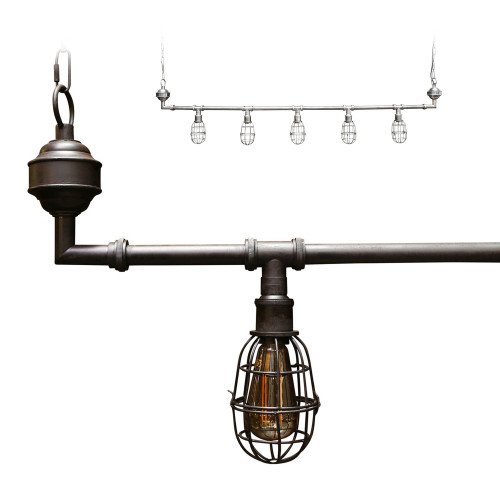 Suspension noire Sandford (30582) 5 lumières laiton foncé antique - style industriel  | Nostalux.fr