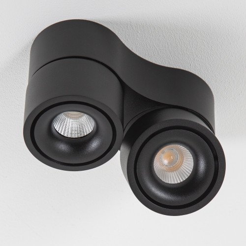Plafonnier Ole 2 noir (7680) avec 2 spots noirs en saillie orientables | Nostalux.fr