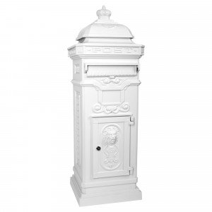 Boîte aux lettres sur pied, style antique anglais, aluminium inox  XL Blanc Boîte aux lettres sur pied, style antique anglais, aluminium inox  XL Blanc