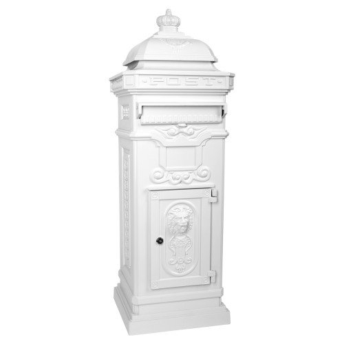 Boîte aux lettres sur pied, style antique anglais, aluminium inox  XL Blanc