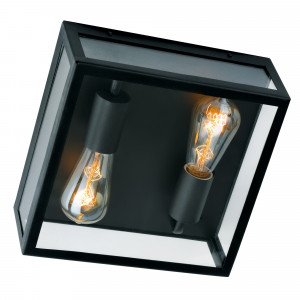 Plafonnier au design élégant et moderne, cadre carré en acier inoxydable avec revêtement anodisé, vitrage transparent, 2 ampoules x E27 visibles, peut également être accroché comme applique murale Plafonnier au design élégant et moderne, cadre carré en acier inoxydable avec revêtement anodisé, vitrage transparent, 2 ampoules x E27 visibles, peut également être accroché comme applique murale