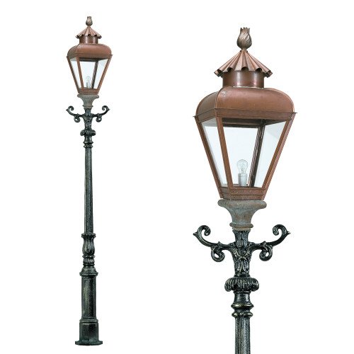 Lampadaire de jardin Jan van der Heijden XL avec lanterne carrée en cuivre rouge