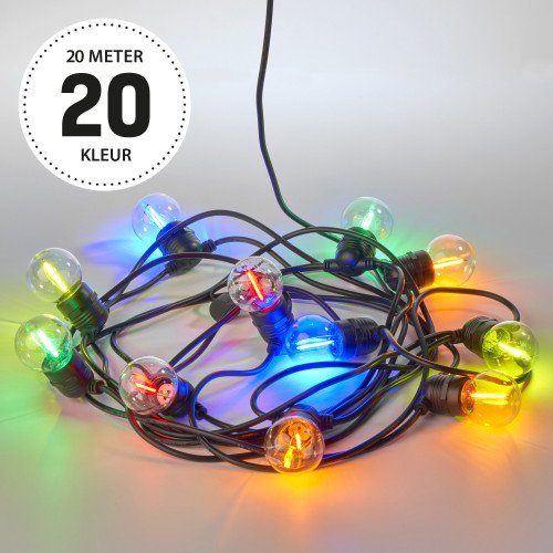Guirlande lumineuse d'extérieur de couleur noire avec des LED colorées en rouge jaune bleu vert orange