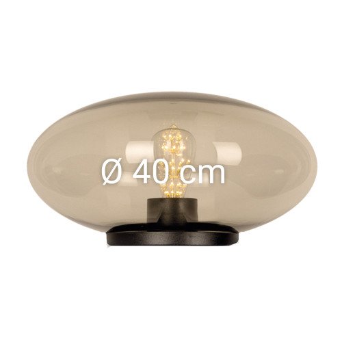 Globe ellipse transparent fumé (3805) 40 cm de diamètre avec collerette  Globe ellipse transparent fumé (3805) 40 cm de diamètre avec collerette
