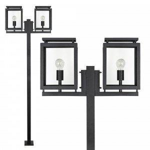 Lampadaire de jardin épuré, noir, modèle Vecht 2-lumières, deux douilles E27 (KS-Lighting) Lampadaire de jardin épuré, noir, modèle Vecht 2-lumières, deux douilles E27 (KS-Lighting)