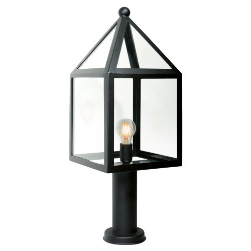 Lampe d'extérieur noire sur pied Leusden, lanterne sur pied, modèle maison cadre noir vitrage clair culot E27 