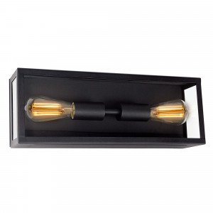 Plafonnier noir avec 2 culots mode Twilight rectangle verre clair éclairage moderne stylé pour mur ou plafond extérieur