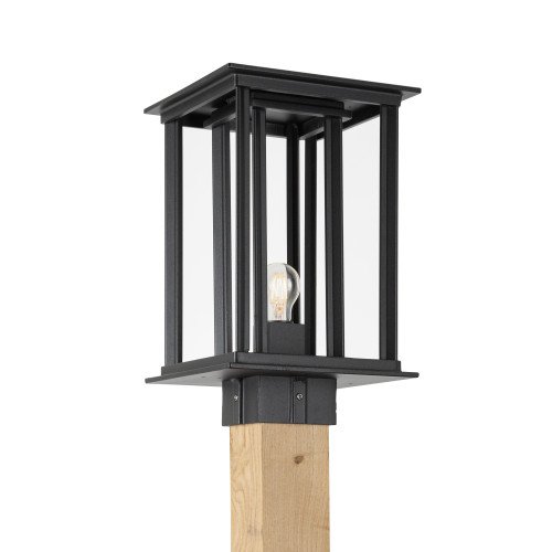 New York WOOD Lampe de jardin sur pied avec des formes carrées élégantes et un look robuste de couleur noire