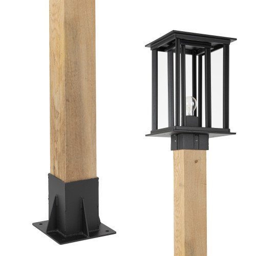 New York WOOD Lampe de jardin sur pied avec des formes carrées élégantes et un look robuste de couleur noire
