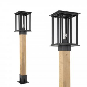 New York WOOD Lampe de jardin sur pied avec des formes carrées élégantes et un look robuste de couleur noire
