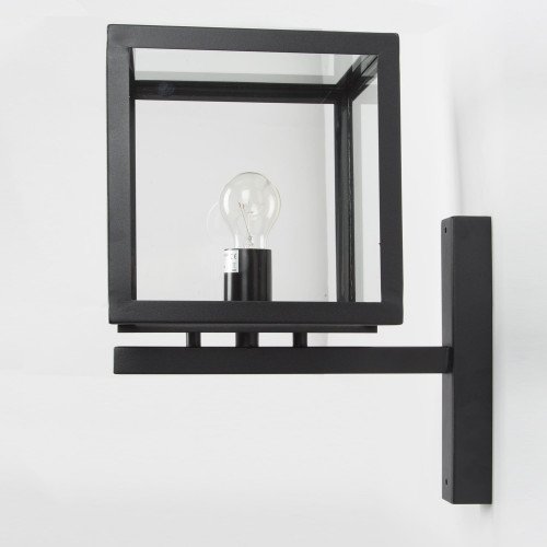 Lampe d'extérieur noire, acier inoxydable, boîtier design moderne, lampe de forme carrée avec verre clair, ampoule visible , petit support mural